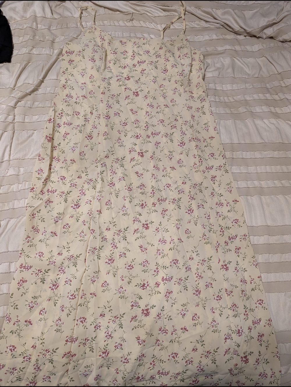 SHEIN Cream Floral Maxi Dress with Pink & Green Print